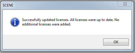 SCENE License Manager Successful Message