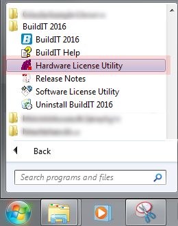 Abra la utilidad de licencias de hardware de BuildIT