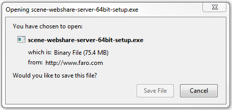 Finestra di download di SCENE WebShare Server